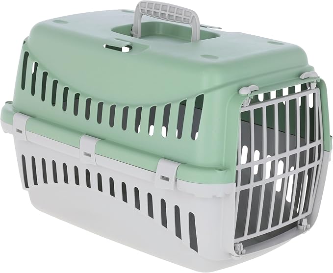 Kerbl Pet Skrzynia Transportowa Expedion, Opcja Transportu dla Kotów, Psów, Małych Zwierząt, Plastikowa, MiętowaJasnoszara, 45X30X30 Cm
