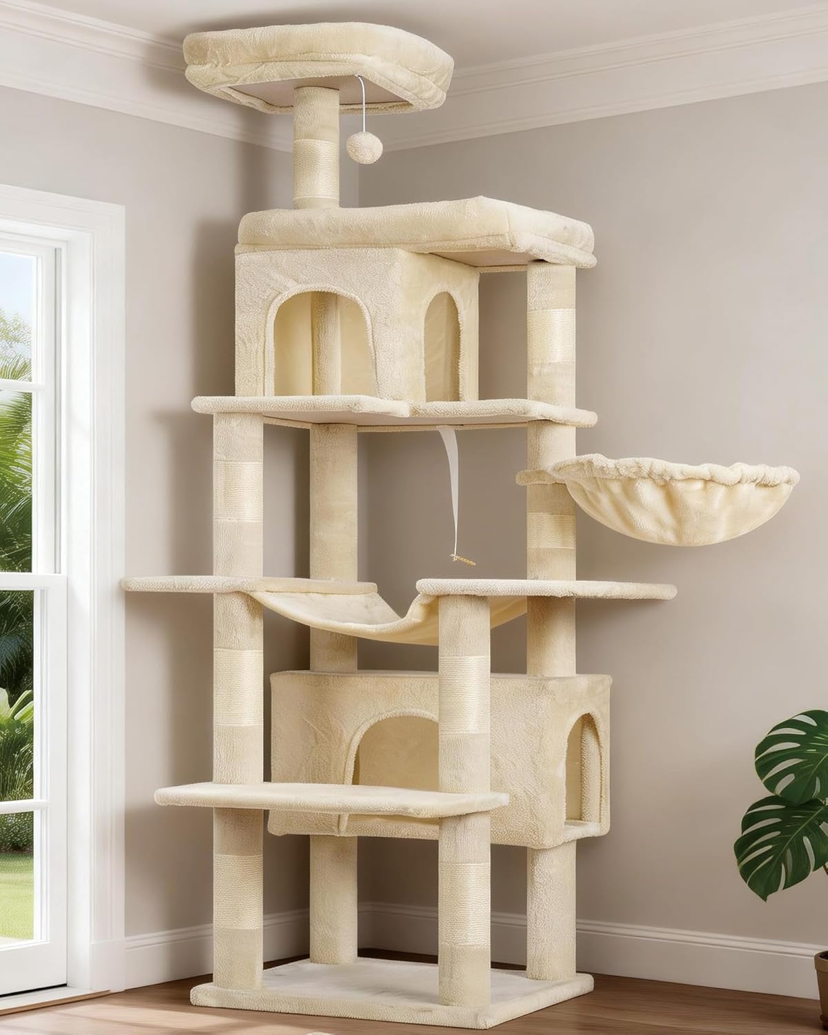 Heybly Cat Tree, 178 cm Wysokości, Drapak Dla Kotów Domowych, Drapak Dla Kota Z 8 Drapakami, 2 Jaskiniami, 2 Platformami, Hamakiem, Koszem, Pluszowym Baldachimem, Szary Dym HCT036G - obrazek 5