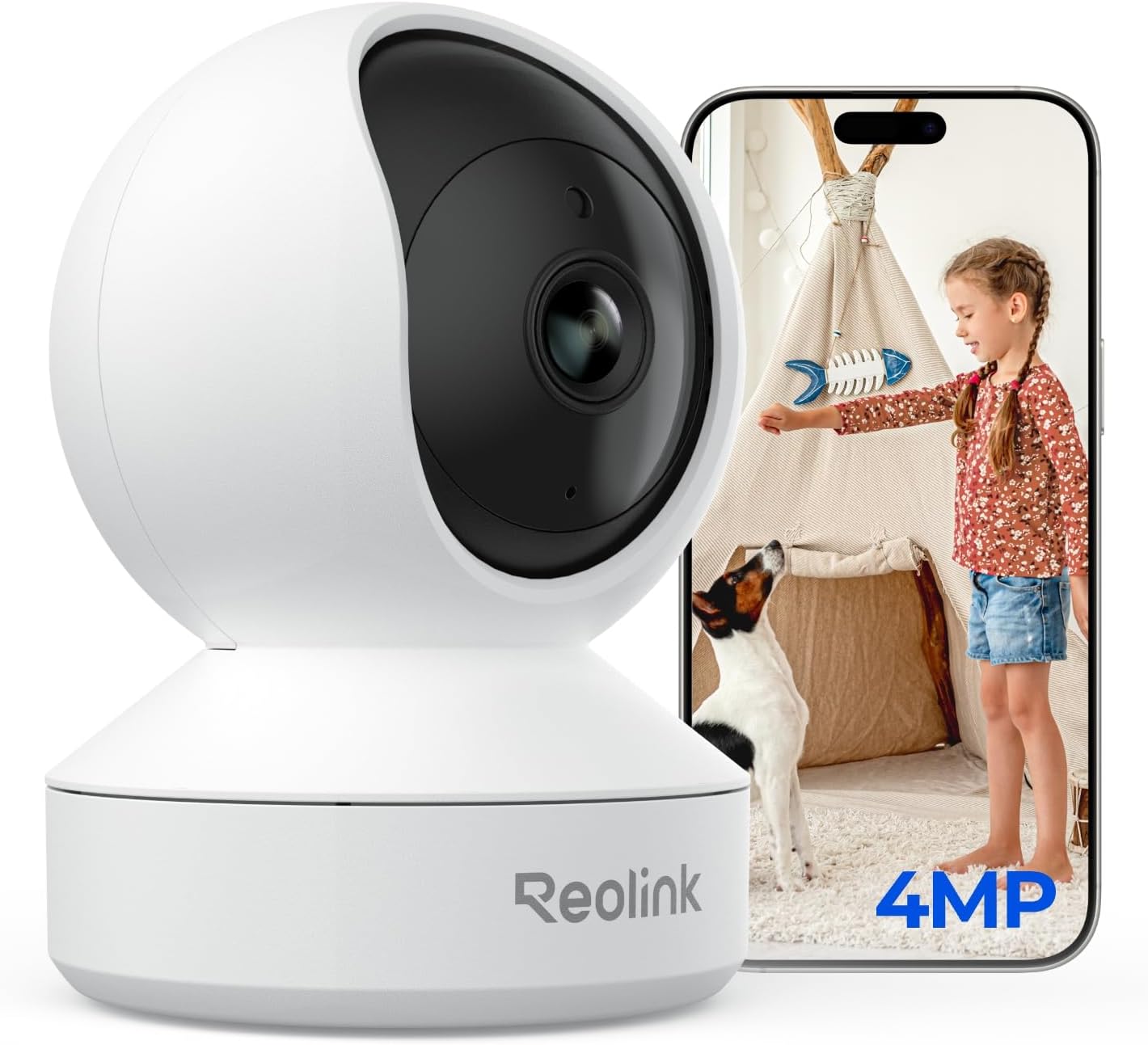 Reolink 4MP Kamera Wi-Fi IP do wnętrz, wychylna, do użytku wewnątrz i na zewnątrz, 2,4 GHz, Wi-Fi, dwukierunkowe audio, monitor dziecka z funkcją rozpoznawania ludzi/zwierząt domowych, E1 - obrazek 2