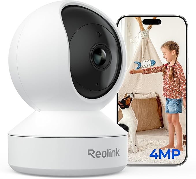 Reolink 4MP Kamera Wi-Fi IP do wnętrz, wychylna, do użytku wewnątrz i na zewnątrz, 2,4 GHz, Wi-Fi, dwukierunkowe audio, monitor dziecka z funkcją rozpoznawania ludzi/zwierząt domowych, E1