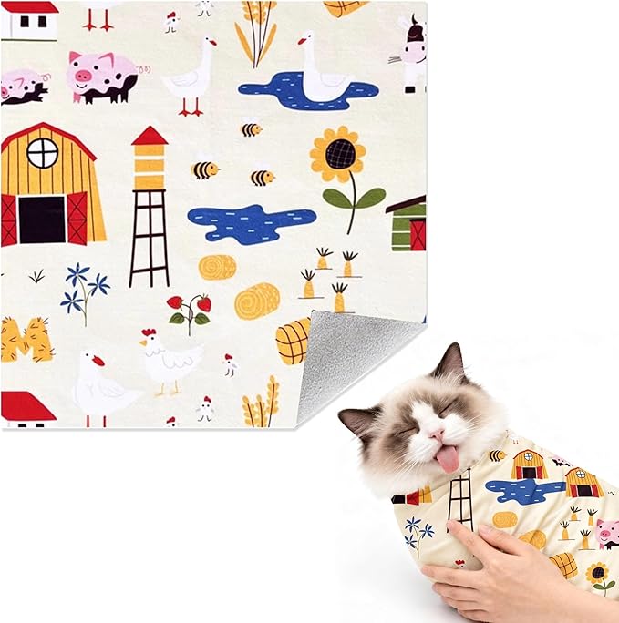 Cat Grooming Wrap, ściereczka do pielęgnacji kotów, samoprzylepna, 70 x 70 cm, odporna na ugryzienia i zarysowania, do przycinania pazurów, wiązania dla kotów, do pielęgnacji paznokci uspokajających