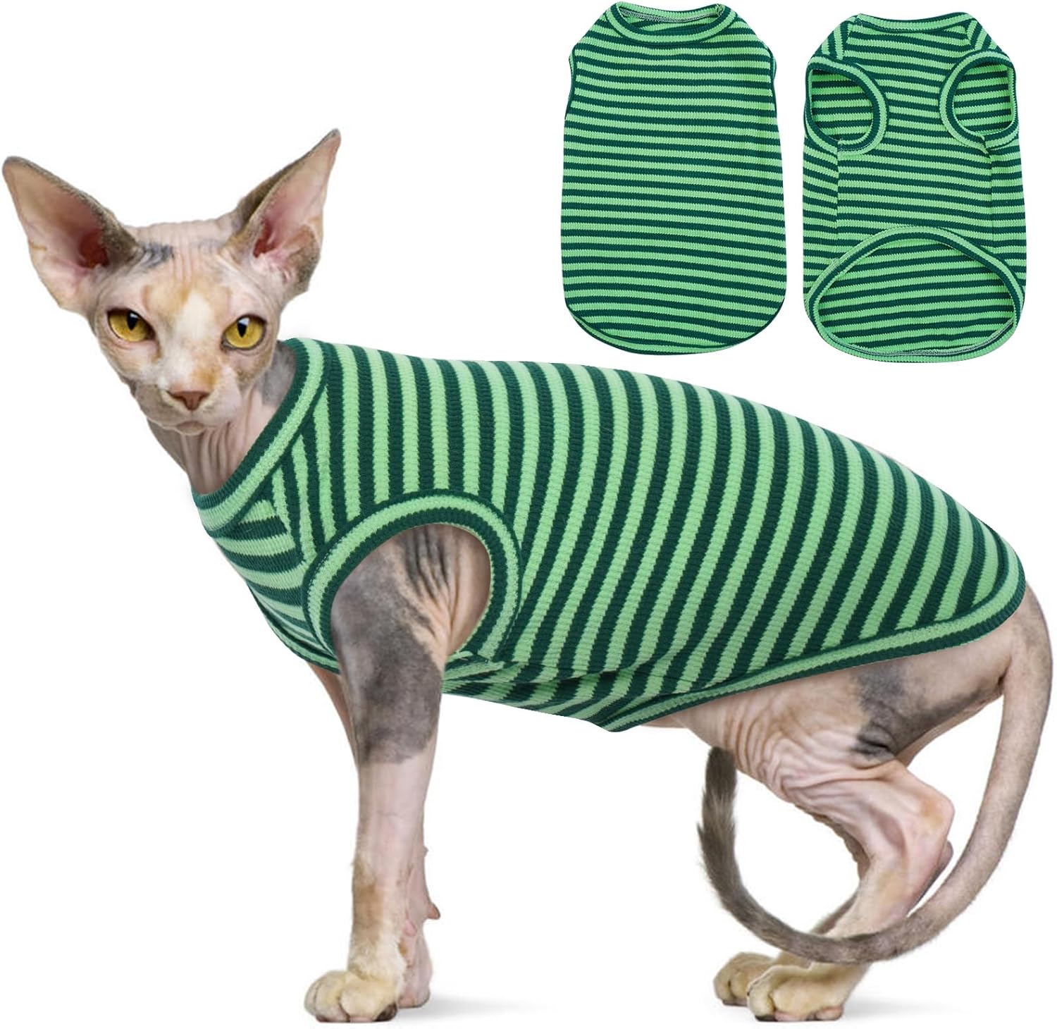 Sphynx Ubranie dla Kota, Oddychające Bezwłose Koszule z Kotami, W Paski, Koszulka Bez Rękawów, Sweter z Kotem, Odzież dla Zwierząt Domowych, Cornish Rex - obrazek 6
