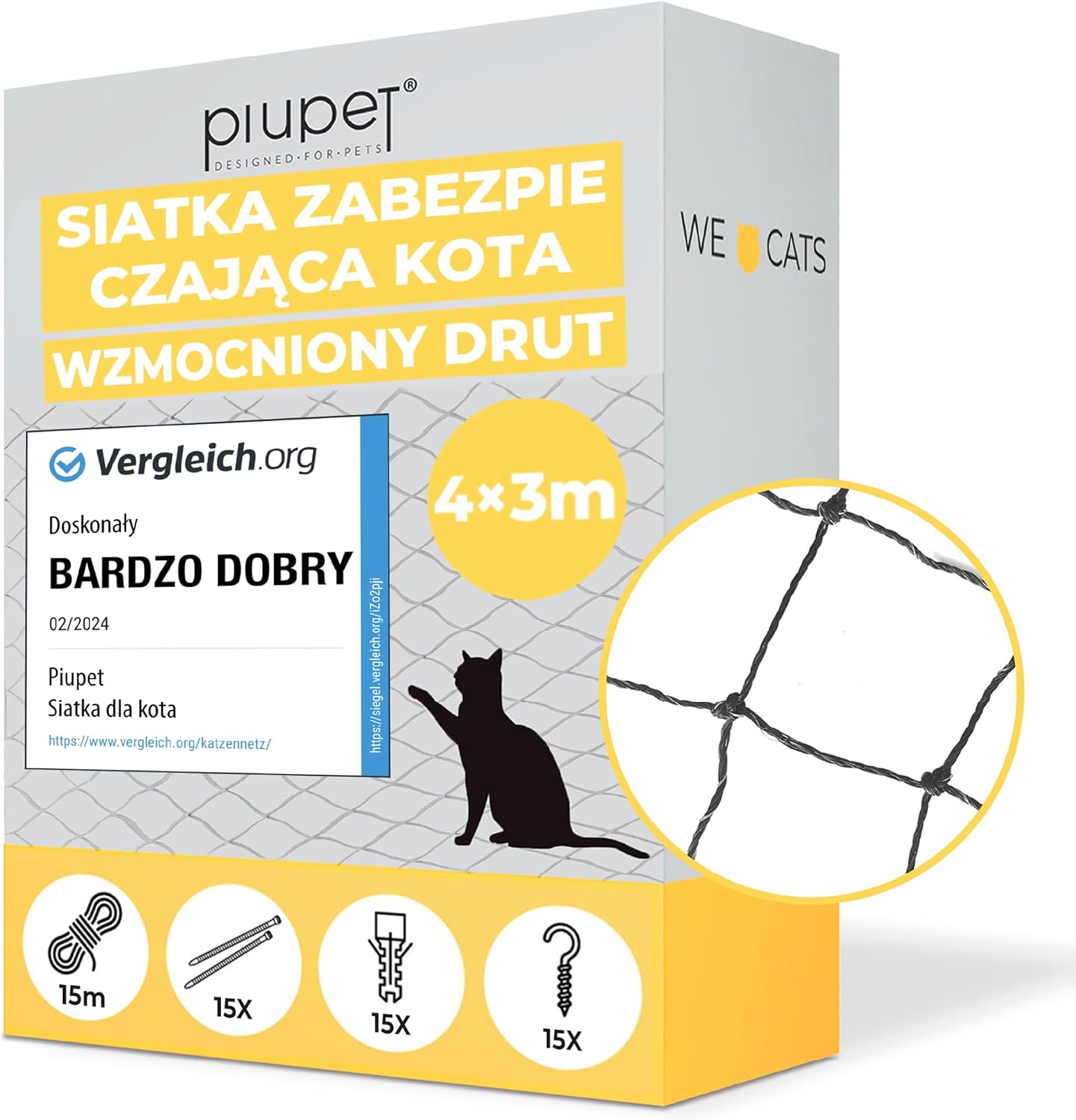 PiuPet® Siatka dla kota wzmocniona drutem (Czarny, 6 x 3 m) - obrazek 4