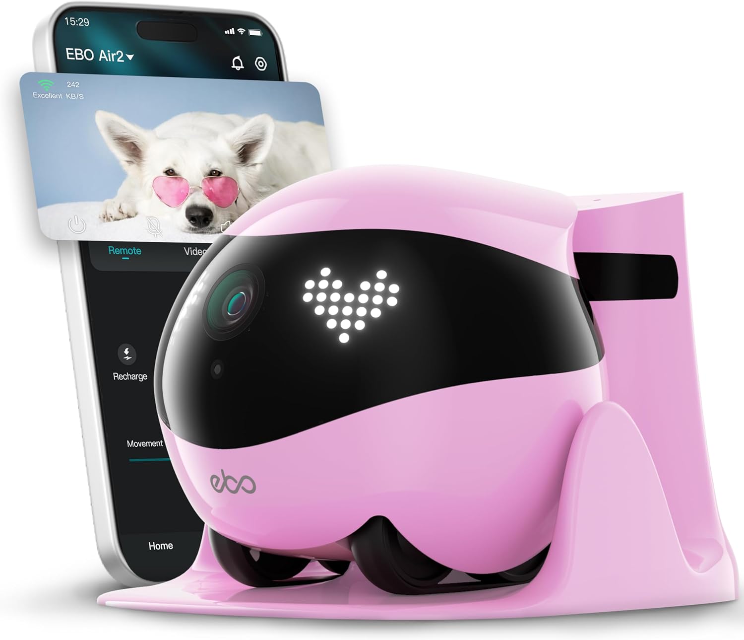 Enabot EBO Air 2 FamilyBot, kamera do monitorowania zwierząt domowych z aplikacją, 2K mobilna kamera domowa z możliwością dostosowywania wyrażeń twarzy, bezprzewodowa kamera dla kotów z noktowizorem - obrazek 4