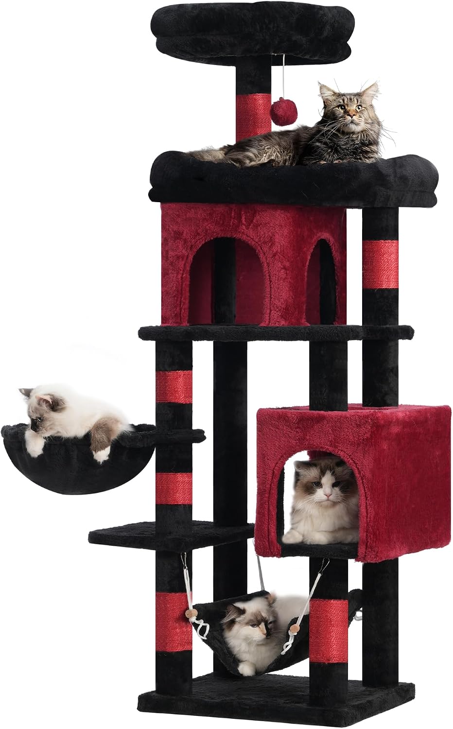 Heybly Cat Tree, 178 cm Wysokości, Drapak Dla Kotów Domowych, Drapak Dla Kota Z 8 Drapakami, 2 Jaskiniami, 2 Platformami, Hamakiem, Koszem, Pluszowym Baldachimem, Szary Dym HCT036G - obrazek 6