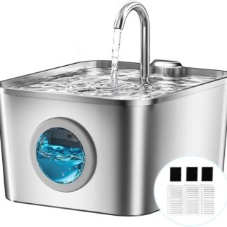 Fontanna dla Kota 2,6 L ze Stali Nierdzewnej, Cicha Automatyczna Fontanna dla Zwierząt z Czterowarstwowy Filtrem, 3 Filtry i 3 Gąbki, Latwa w Czyszczeniu, Idealna Kotów i Psów