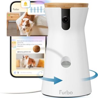 Furbo Kamera dla psów 360 ° z pakietem bezpieczeństwa w domu [WYMAGANA PREMIUM] Z aplikacją, 360 ° obracającym się widokiem, kolorowym widzeniem w nocy, automatycznym śledzeniem, uruchamianiem