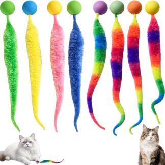 8 sztuk piłek do gry dla kotów Funny Cat Ball, elastyczne piłki z długim ogonem, zabawka w kształcie robaka dla kotów, interaktywna zabawka skacząca dla kotów w każdym wieku, piłki skaczące