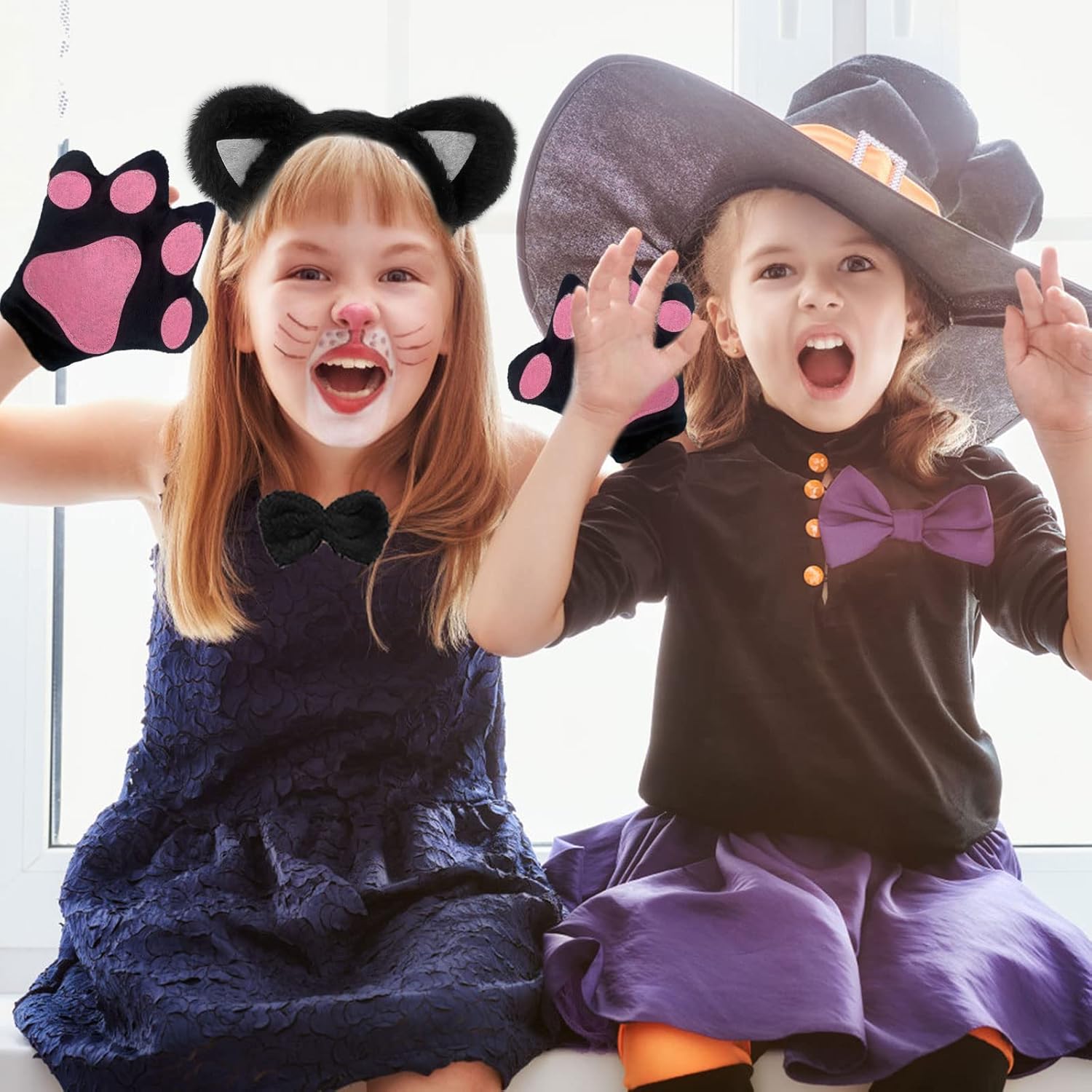TSHAOUN Zestaw kostiumowy kot, sukienka zwierzęca, cosplay, kocie uszy, opaska na czoło, kocie, uszy, kołnierz, łapy, rękawiczki, czarna tutu, na Halloween, karnawał, karnawał - obrazek 6