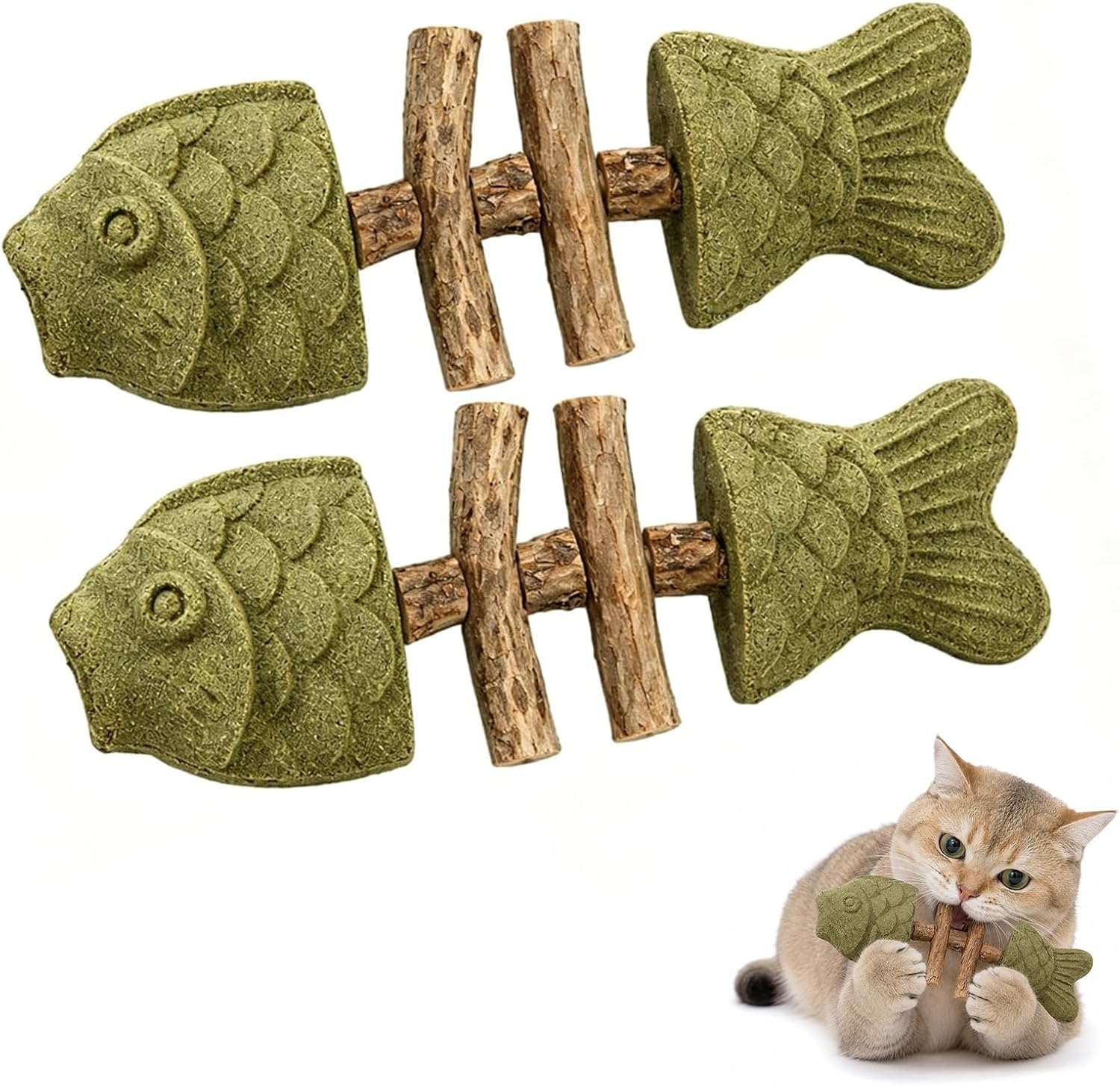 Catnip & Silvervine żuć, Silvervine zabawka dla kota, naturalna kocimiętka i pałeczka do czyszczenia zębów Silvervine, do żucia w kształcie kości ryby, naprawianie zdrowia zębów kota (smak kocimiętki - obrazek 3