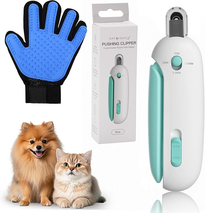 Zestaw nożyczek do pazurów, niebieski, regulowany obcinacz do paznokci z niebieskimi, odpornymi na zarysowania rękawiczkami dla psów, kotów, królików i innych zwierząt domowych