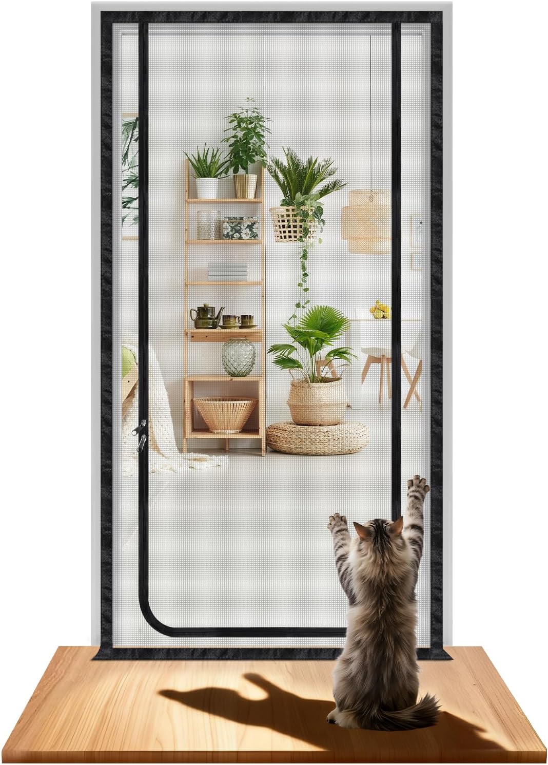 DBREAKS Siatka dla kota na balkon, z zamkiem błyskawicznym, do biegania, ochrona przed kotami, ochrona przed zwierzętami domowymi, bez wiercenia (90 x 210 cm) - obrazek 2