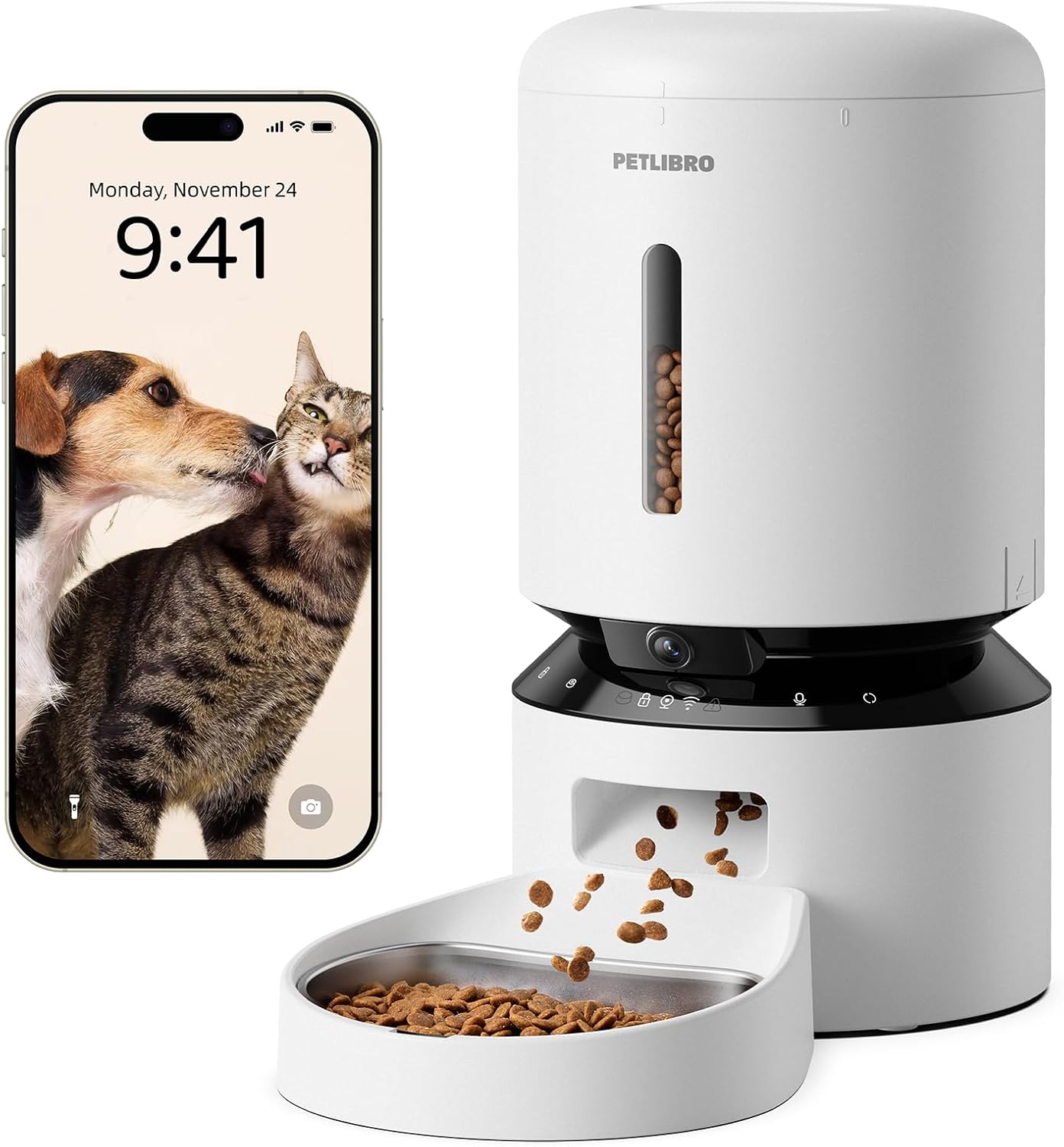 PETLIBRO Automatyczny dozownik do karmy 5 l z kamerą 1080P, karmnik 5G WiFi z aplikacją, czujnik niskiego poziomu żywności, alarm ruchu i dźwięku, 1-10 posiłków - obrazek 2