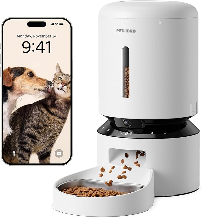 PETLIBRO Automatyczny dozownik do karmy 5 l z kamerą 1080P, karmnik 5G WiFi z aplikacją, czujnik niskiego poziomu żywności, alarm ruchu i dźwięku, 1-10 posiłków