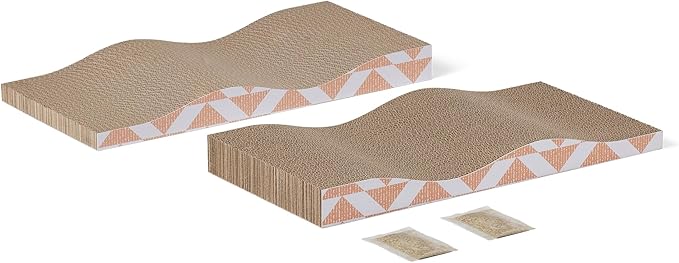 Amazon Basics Meble z drapakiem dla kota, mata do drapania dla kotów domowych z kocimiętką, jednowarstwowa z zakrzywieniem, 41,9cm x 20,6cm x 4,1cm, 2 sztuki