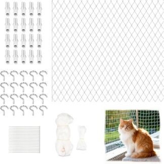 Siatka dla kota na balkon, bez wiercenia, 10 × 3 m, nylonowa, przezroczysta, możliwość przycięcia i ugryzienia, siatka balkonowa dla kotów (w zestawie linka mocująca | gwoździe | opaski kablowe) na