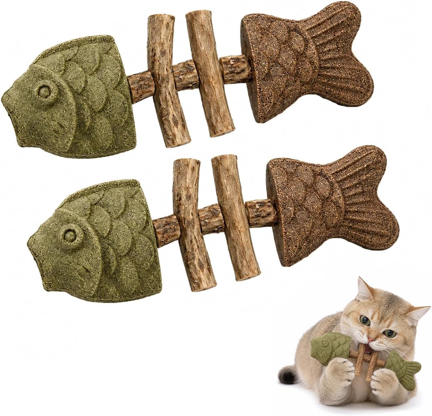 Catnip & Silvervine żuć, Silvervine zabawka dla kota, naturalna kocimiętka i pałeczka do czyszczenia zębów Silvervine, do żucia w kształcie kości ryby, naprawianie zdrowia zębów kota (smak kocimiętki - obrazek 4
