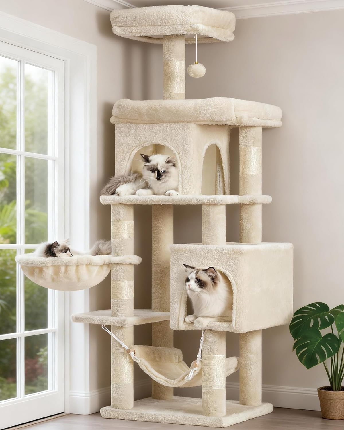 Heybly Cat Tree, 178 cm Wysokości, Drapak Dla Kotów Domowych, Drapak Dla Kota Z 8 Drapakami, 2 Jaskiniami, 2 Platformami, Hamakiem, Koszem, Pluszowym Baldachimem, Szary Dym HCT036G - obrazek 7