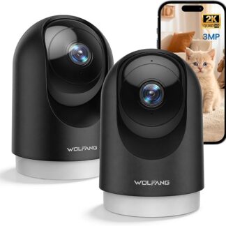 WOLFANG Kamera Wewnętrzna 2K, Kamera WiFi do Domu z Funkcją Obrotu 360° PTZ, Automatycznym Śledzeniem i Trybem Nocnym, Kamera dla Psa z Dwukierunkowym Audio, Kompatybilna z Alexa, Zestaw 2 Szt