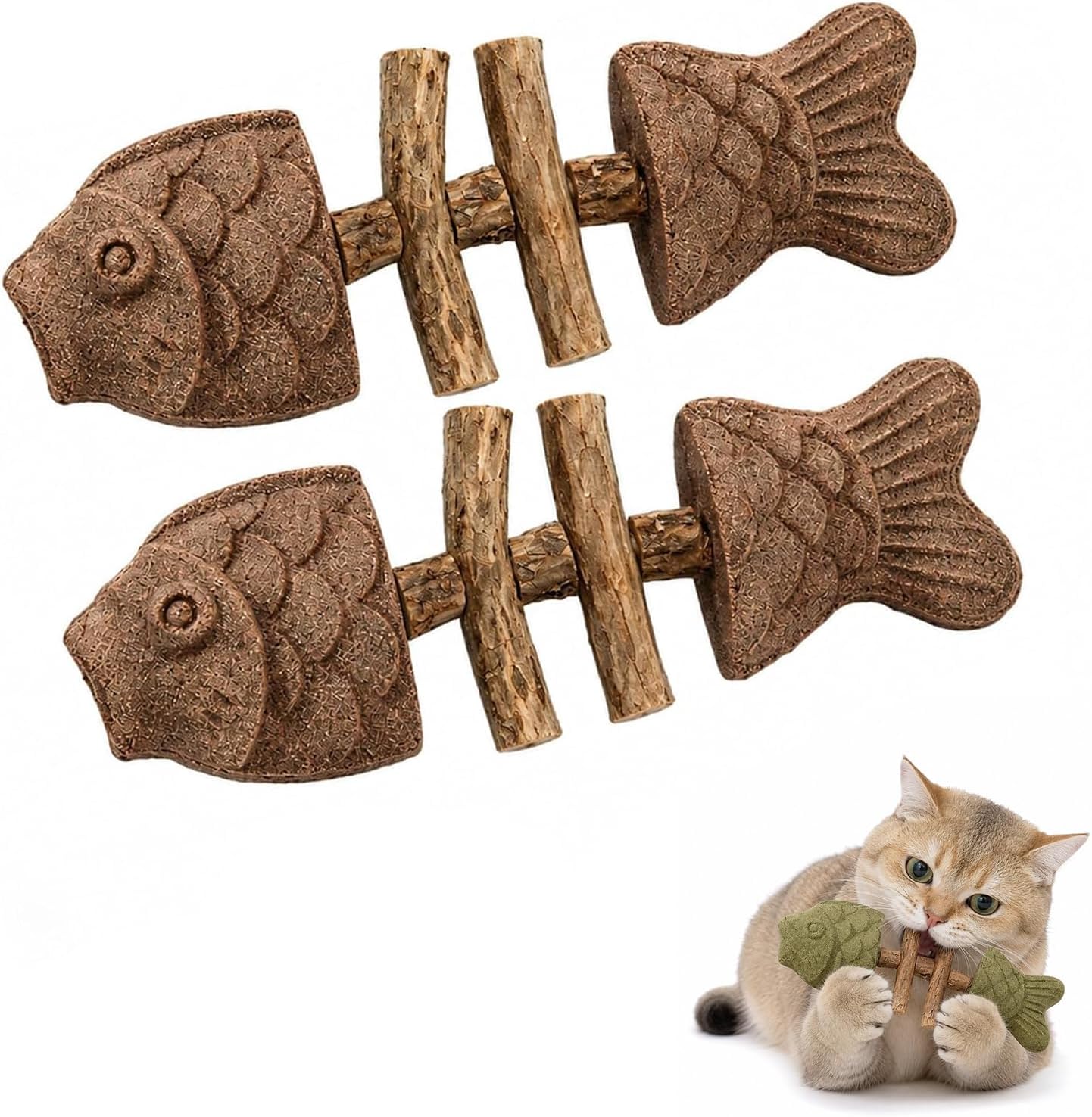 Catnip & Silvervine żuć, Silvervine zabawka dla kota, naturalna kocimiętka i pałeczka do czyszczenia zębów Silvervine, do żucia w kształcie kości ryby, naprawianie zdrowia zębów kota (smak kocimiętki - obrazek 5