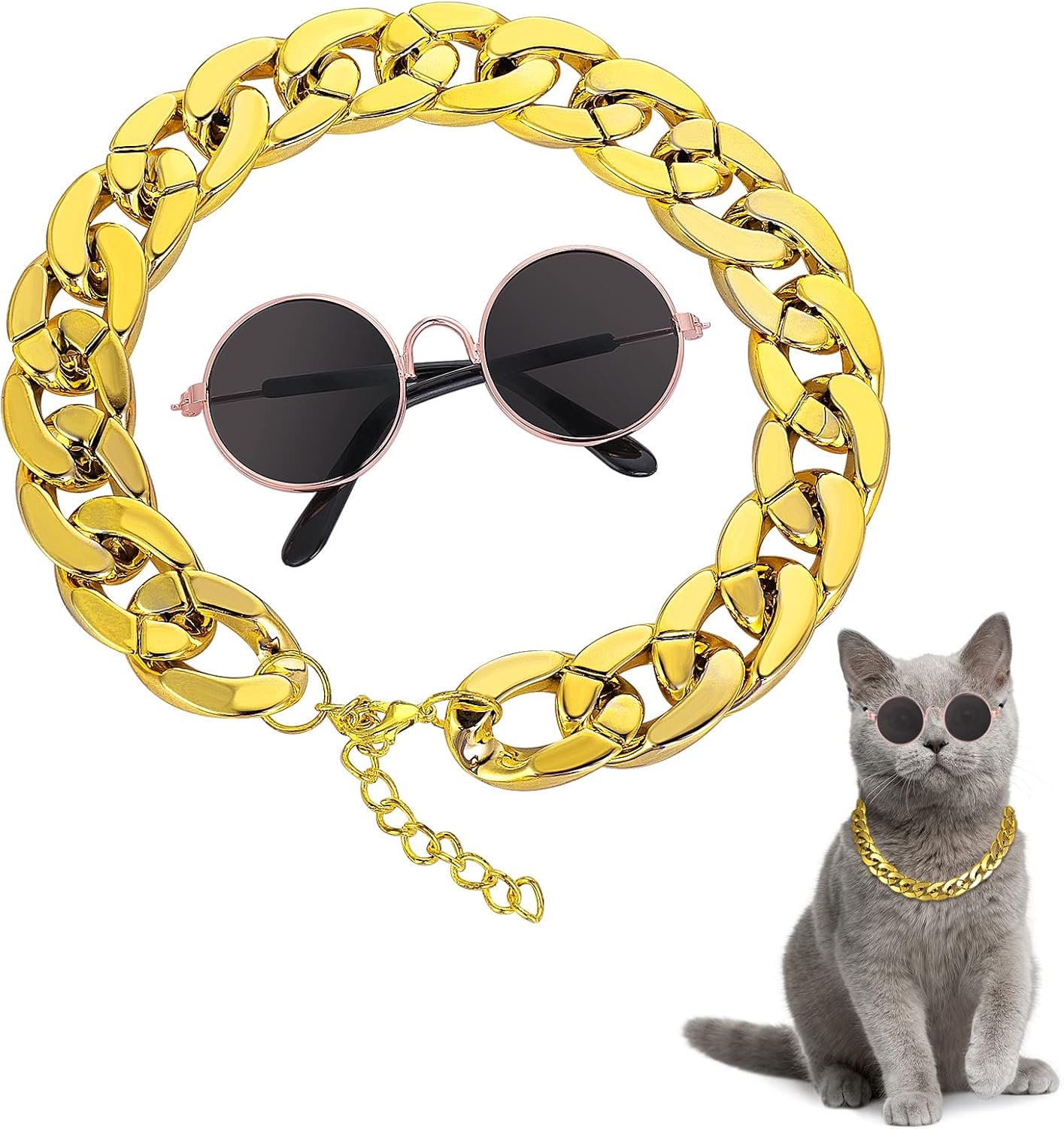 Molain Okulary przeciwsłoneczne dla kotów, ochrona przed promieniowaniem UV, klasyczne, retro, małe psy, okulary przeciwsłoneczne, lalki, okrągłe okulary przeciwsłoneczne, impreza, cosplay, rekwizyty, - obrazek 2