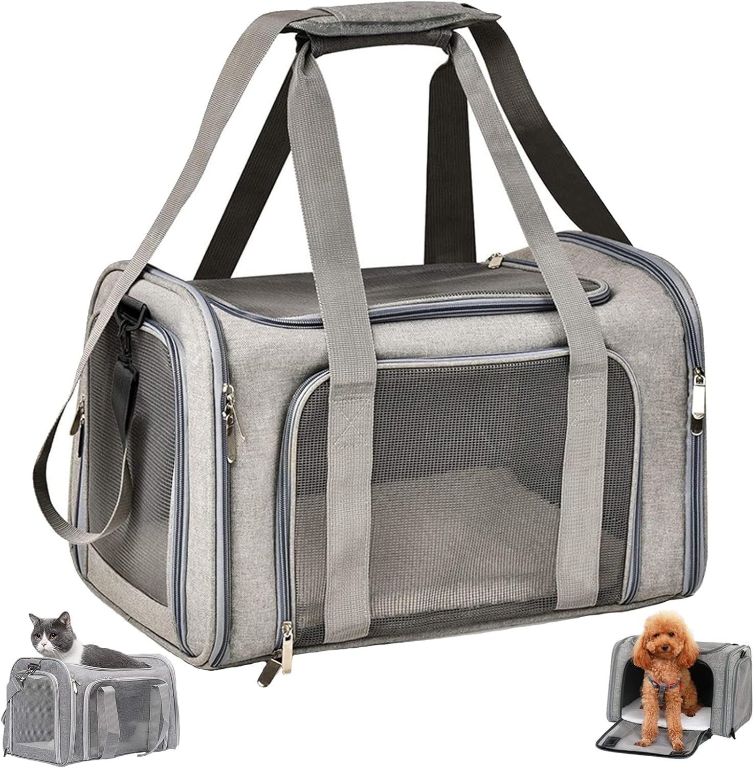 Torba Transportowa dla Kotów i Psów, Składana Skrzynka Przenośna, 8 kg, dla Średnich Psów (L, Czarna) 50 x 34 x 34 cm - obrazek 2