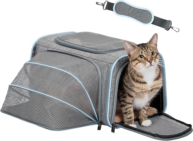 Petsfit Rozszerzalne nosidełko dla zwierząt domowych, zatwierdzone przez linie lotnicze, miękkie, przenośne nosidełko dla kota, ze zdejmowaną pluszową matą, zamykane zamki błyskawiczne i kieszenie