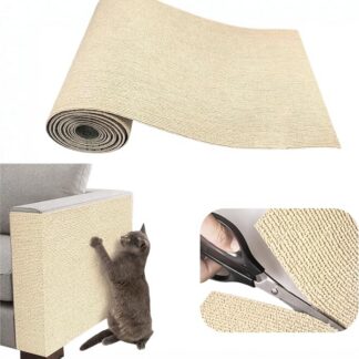 Samoprzylepna mata do drapania, 300 x 40 cm, ochrona przed zadrapaniami dla kotów, ochrona przed zadrapaniami dla kotów, drewniana rączka, ściany wieży dla kotów, khaki