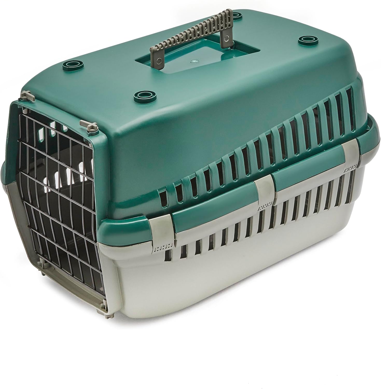 HAPPET Transporter Oggy M 54×38×33 cm – Zielony Plastikowy Transporter Dla Kota I Średniego Psa, Metalowa Kratka, Wentylacja, Uchwyt, Zaczepy Do Pasów, Lekki I Łatwy W Czyszczeniu - obrazek 2
