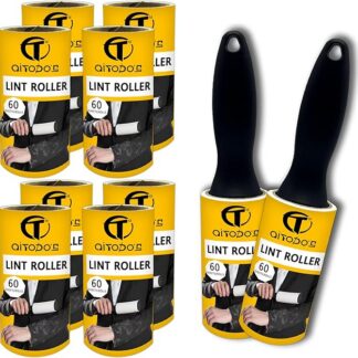 AiTodos® Rolka do Sierści Zwierząt – Zestaw 10 Rolek (600 Arkuszy) + 2 Uchwyty | Ekstra Lepki Wałek do Kłaczków dla Psów i Kotów | Do Ubrań, Mebli, Dywanów i Foteli Samochodowych