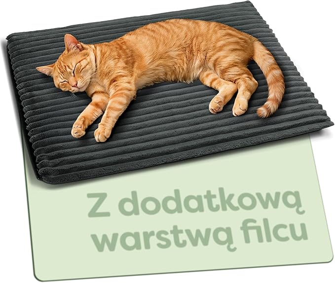 Knupis Samonagrzewający Koc Dla Kota 60x45 cm – Miękki i Wyciszający – Zdejmowany, Pralny Pokrowiec – Z Antypoślizgowym Spodem – Szary