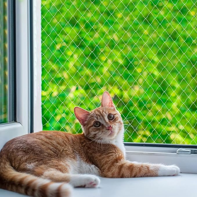 Nylonowa siatka ochronna dla kotów na balkon, przezroczysta, możliwość przycięcia, odporna na ugryzienia, siatka balkonowa dla kotów, do zabezpieczenia tarasu, okien i drzwi (3 x 4 m)