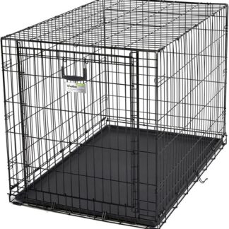 MidWest Homes for Pets Large Ovation Single Door Folding Dog Crate, 42-Inches, Space-Saving Patented Up & Away Door, Leak-Proof Pan, Divider Panel, Black