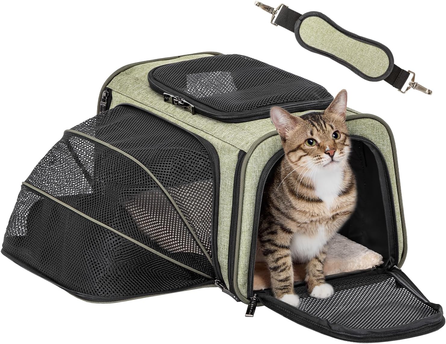 Petsfit Rozszerzalne nosidełko dla zwierząt domowych, zatwierdzone przez linie lotnicze, miękkie, przenośne nosidełko dla kota, ze zdejmowaną pluszową matą, zamykane zamki błyskawiczne i kieszenie - obrazek 2