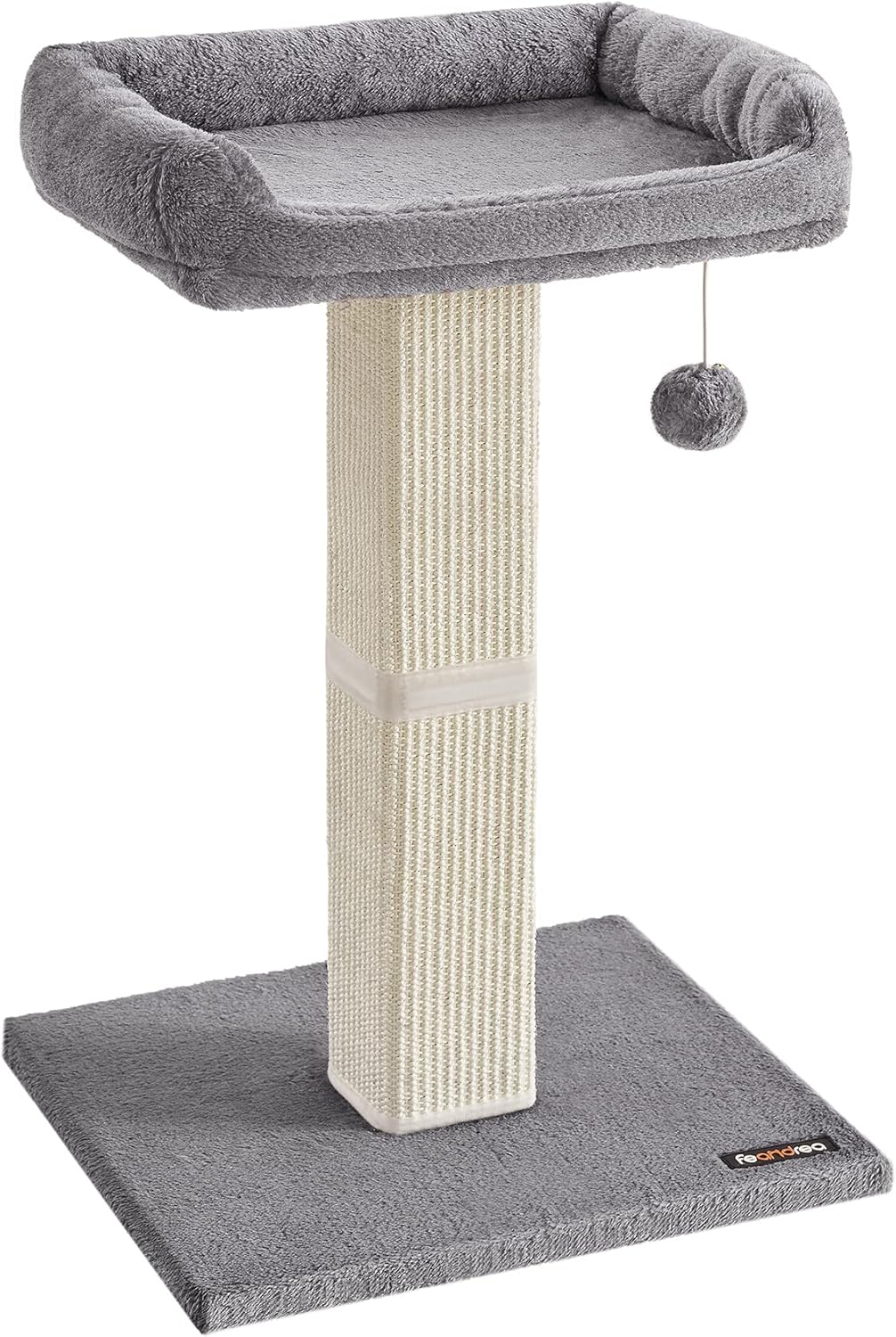 FEANDREA Drapak dla kota z platformą z pluszu 40 x 30 cm, drapak dla kota, wysokość 71 cm, drapak z sizalem, pluszowy, jasnoszary, PCA022W01 - obrazek 2