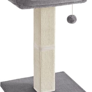 FEANDREA Drapak dla kota z platformą z pluszu 40 x 30 cm, drapak dla kota, wysokość 71 cm, drapak z sizalem, pluszowy, jasnoszary, PCA022W01