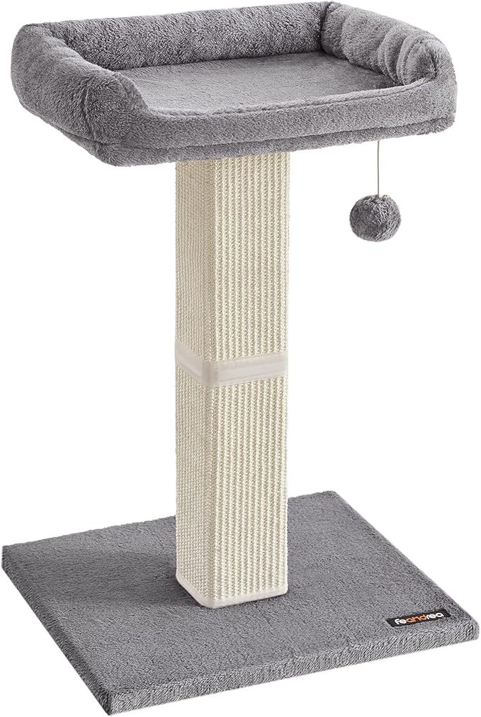 FEANDREA Drapak dla kota z platformą z pluszu 40 x 30 cm, drapak dla kota, wysokość 71 cm, drapak z sizalem, pluszowy, jasnoszary, PCA022W01