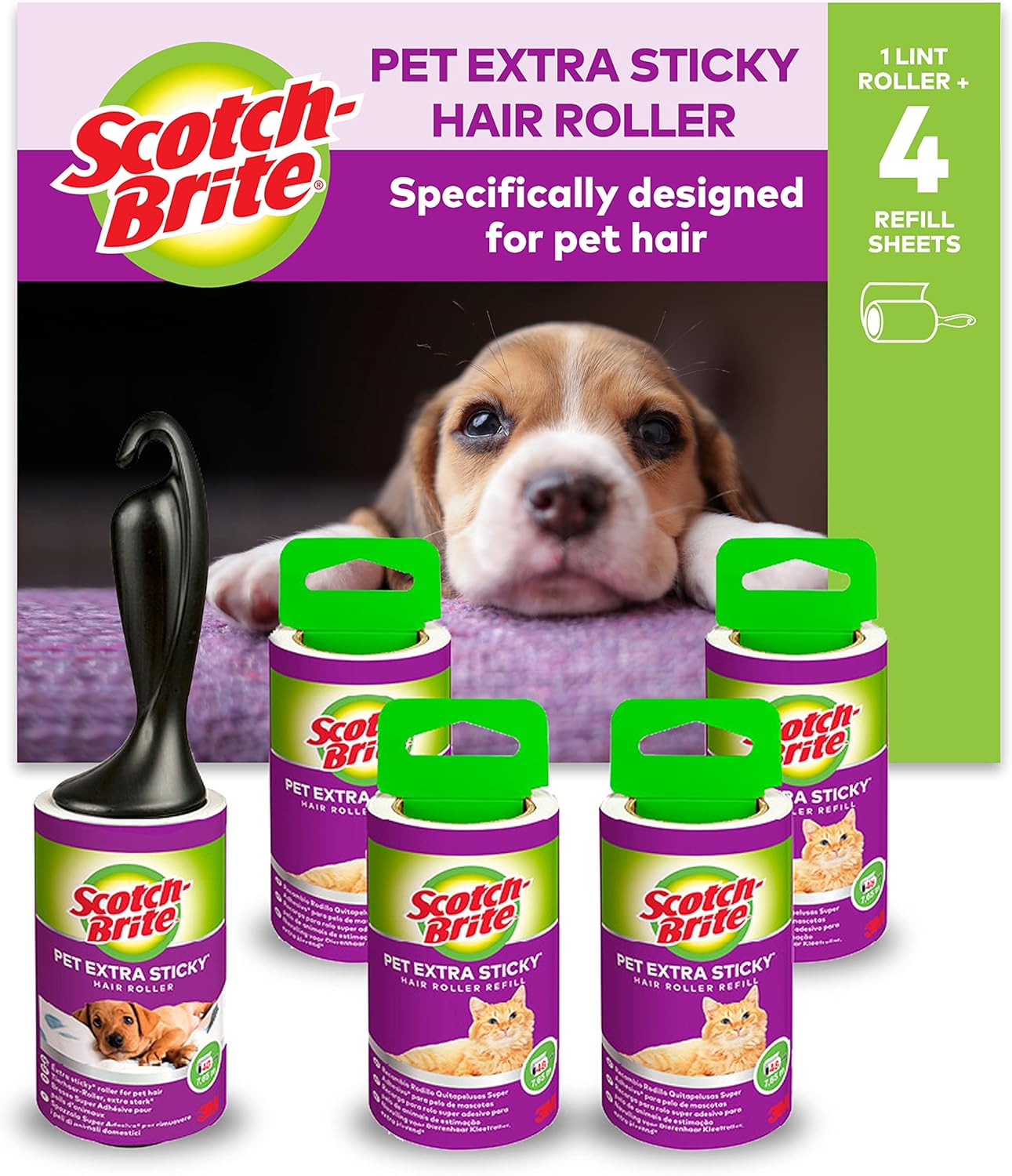 Scotch Brite Pet Extra Sticky 7100241459 Wałek do Sierści, Biały/Czarny, 5 x 48 arkuszy - obrazek 2