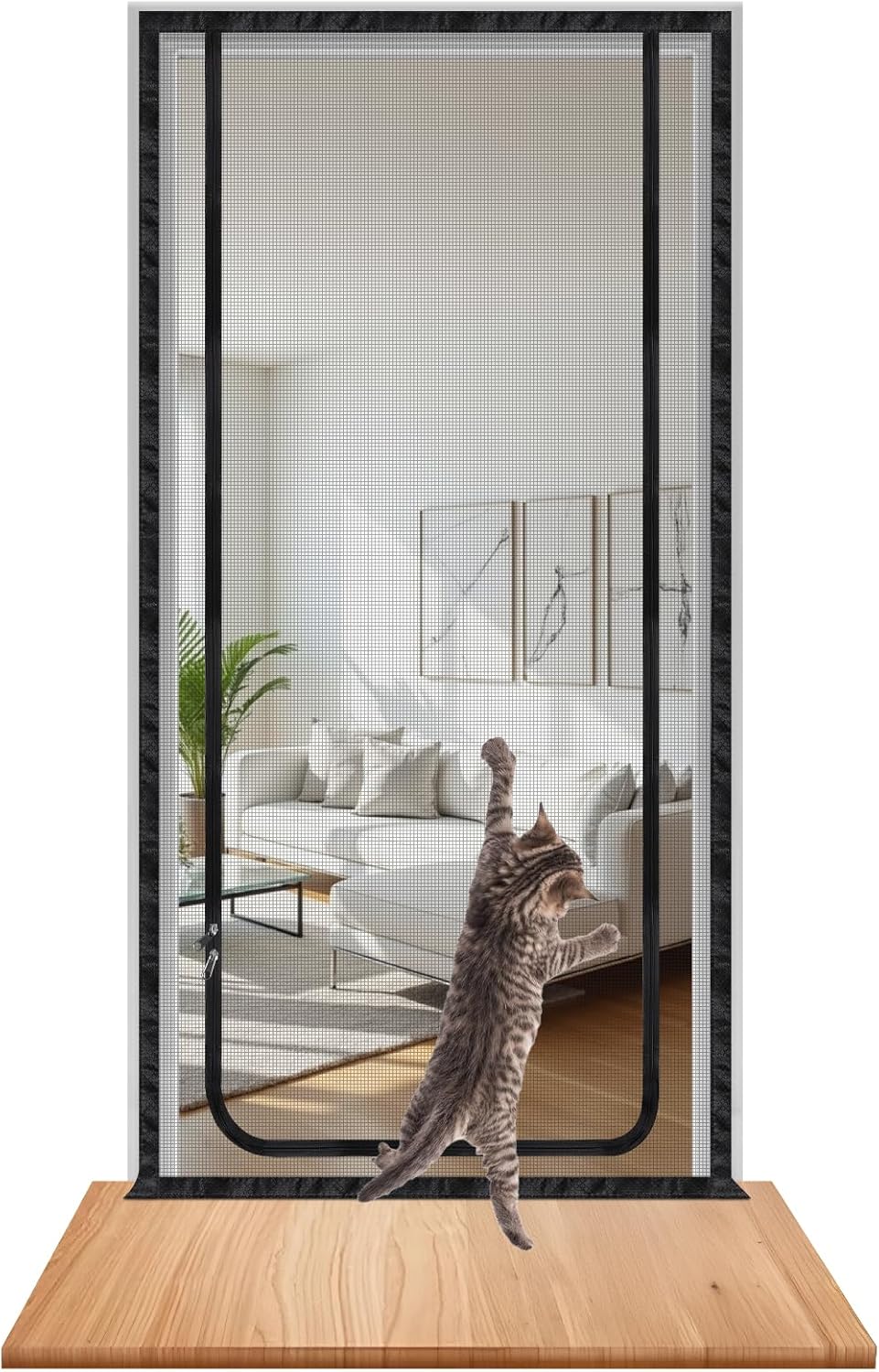 DBREAKS Siatka dla kota na balkon, z zamkiem błyskawicznym, do biegania, ochrona przed kotami, ochrona przed zwierzętami domowymi, bez wiercenia (90 x 210 cm) - obrazek 7