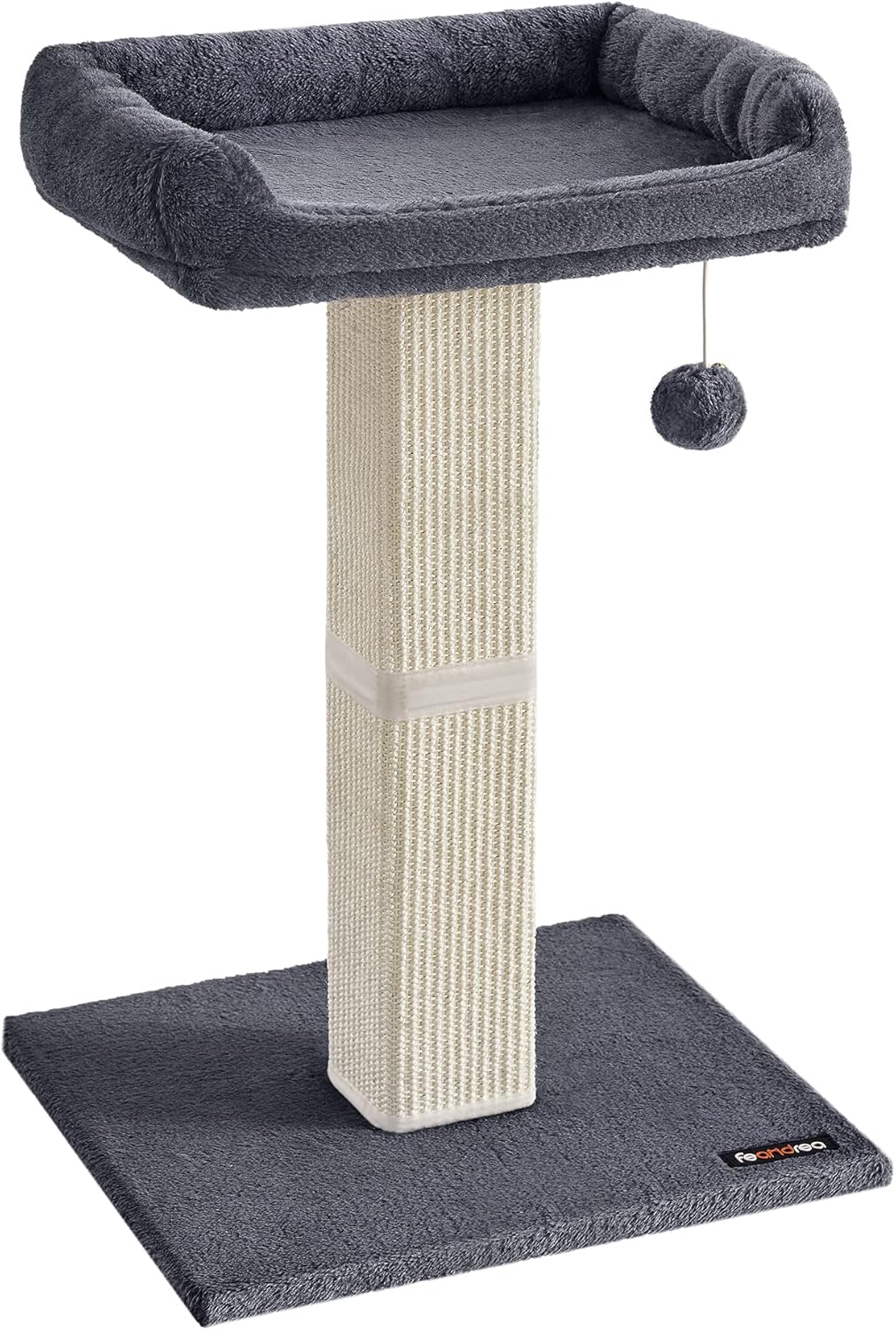 FEANDREA Drapak dla kota z platformą z pluszu 40 x 30 cm, drapak dla kota, wysokość 71 cm, drapak z sizalem, pluszowy, jasnoszary, PCA022W01 - obrazek 4