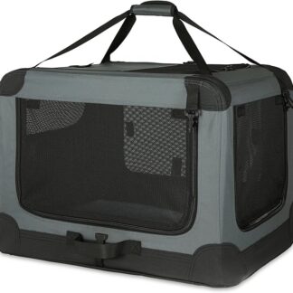 Amazon Basics 4 drzwiowy składany transporter podróżny dla kotów, psów i innych małych zwierząt, szary, S 66cm x 46cm