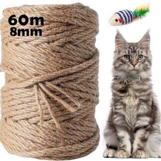 Lina sizalowa 60 m, 8 mm, naturalna linka sizalowa do drapaka, sizalowa, zamiennik dla kotów, linka do drapania, do gospodarstwa domowego, opakowania, rzemiosła artystycznego DIY, florystyka