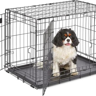 MidWest Homes for Pets 30-Inch Two-Door iCrate Folding Dog Crate with Divider Panel, Leak-Proof Tray & Secure Latches – Metal Wire Kennel for Medium Breeds – Portable, Durable & Easy to Assemble