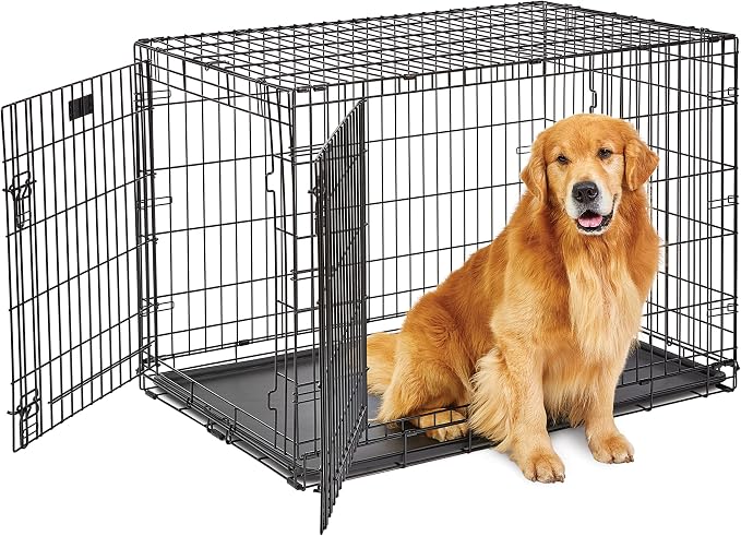 MidWest Homes for Pets Large LifeStages Podwójne drzwi 106 cm składana skrzynia dla psa, zwiększone bezpieczeństwo, zawiera szczelną patelnię, przegrodę, uchwyt, gumowe nóżki